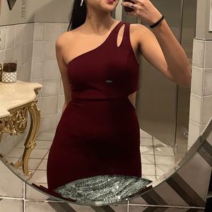 Lulus Burgundy One-Shoulder Cutout Maxi Dress